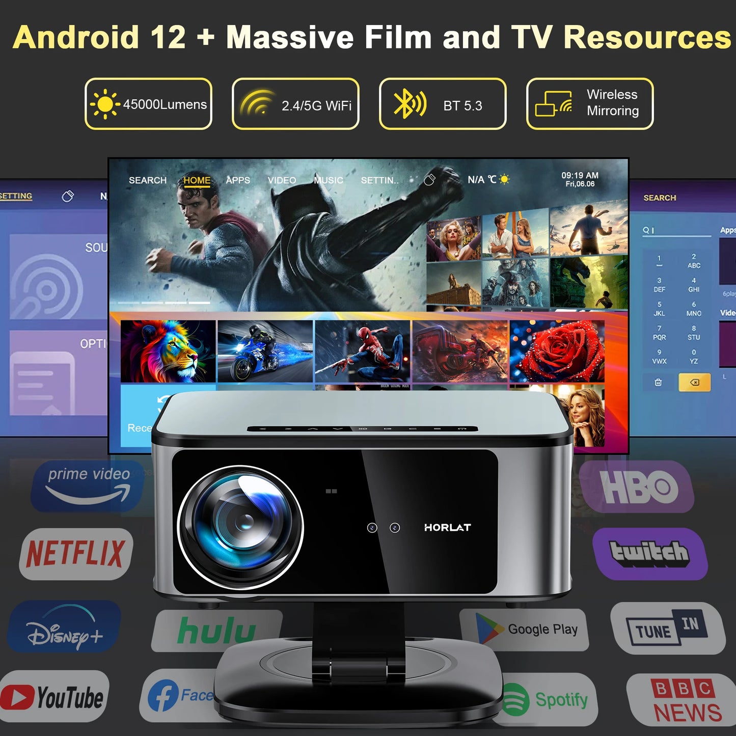 2025  45000 Lumens 4K UHD Projector Laser TOF Focus Android 12 Wifi 1080P Full HD Home Theater Movie Projector for Netflix